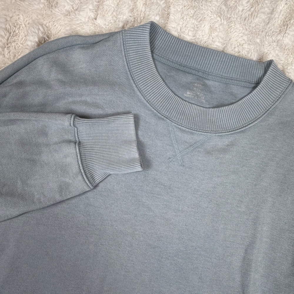 Aerie Womens Crewneck Sweatshirt Light Blue Ribbed Side Panels Size M